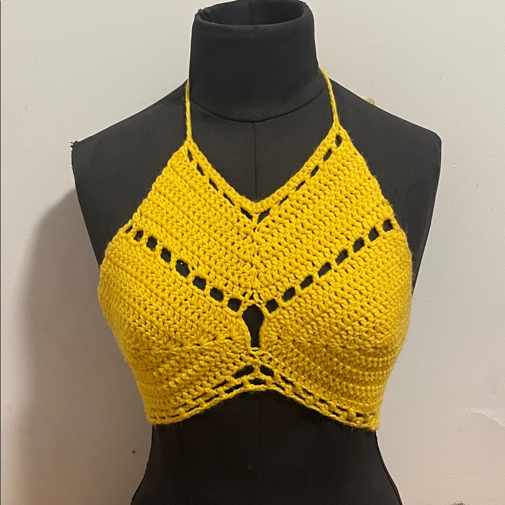 Yellow Crochet Halter Top